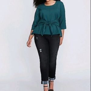 Melissa McCarthy Seven Lane Bryant Plaid Distressed Skinny Jeans Black Plus 18W